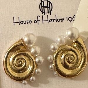 House of Harlow 1960 Gold Spiral Earrings with Pearls